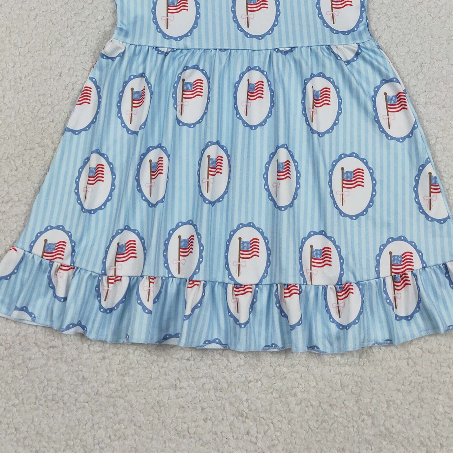 GSD3792 RTS NO MOQ （In stock ）Short sleeves stripe flag ruffle girls 4th of july dresses