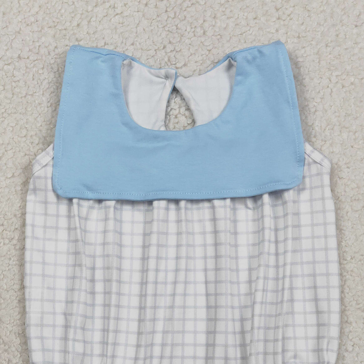 2.6 RTS NO MOQ （In stock）SR3751 Baby Boys Sleeveless Blue Checked Rompers