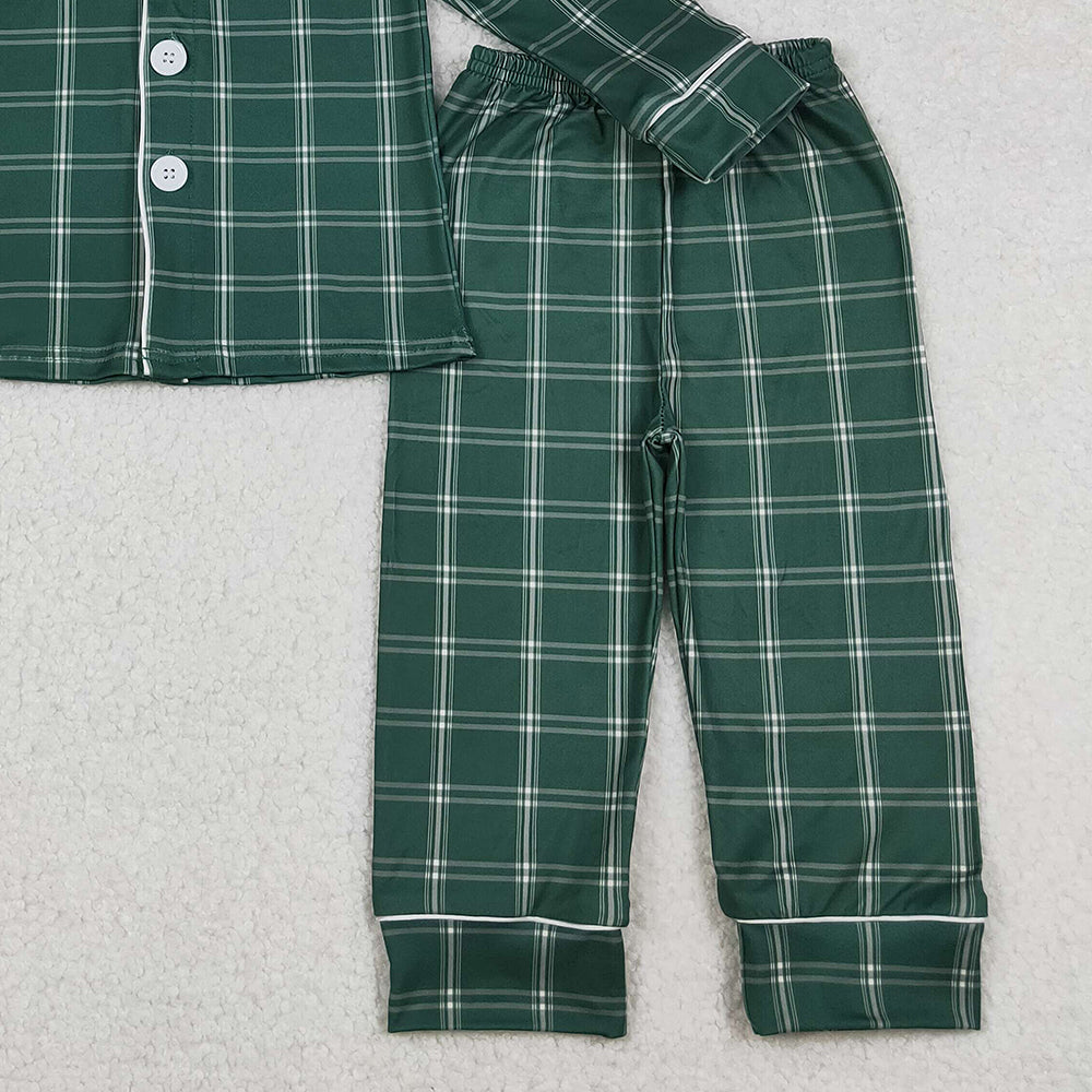 RTS NO MOQ （In stock）BLP0545 Baby Boys Winter Outfits Christmas Checkered Deer Buttons Top Pants Pajamas Sets