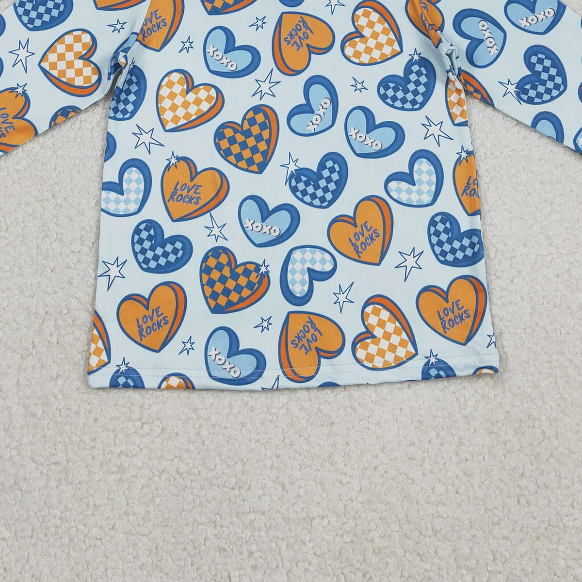 12.8 RTS NO MOQ （In stock）BT1510 Baby Boys Long Sleeve XOXO Hearts Stars Valentines Hoodies Top