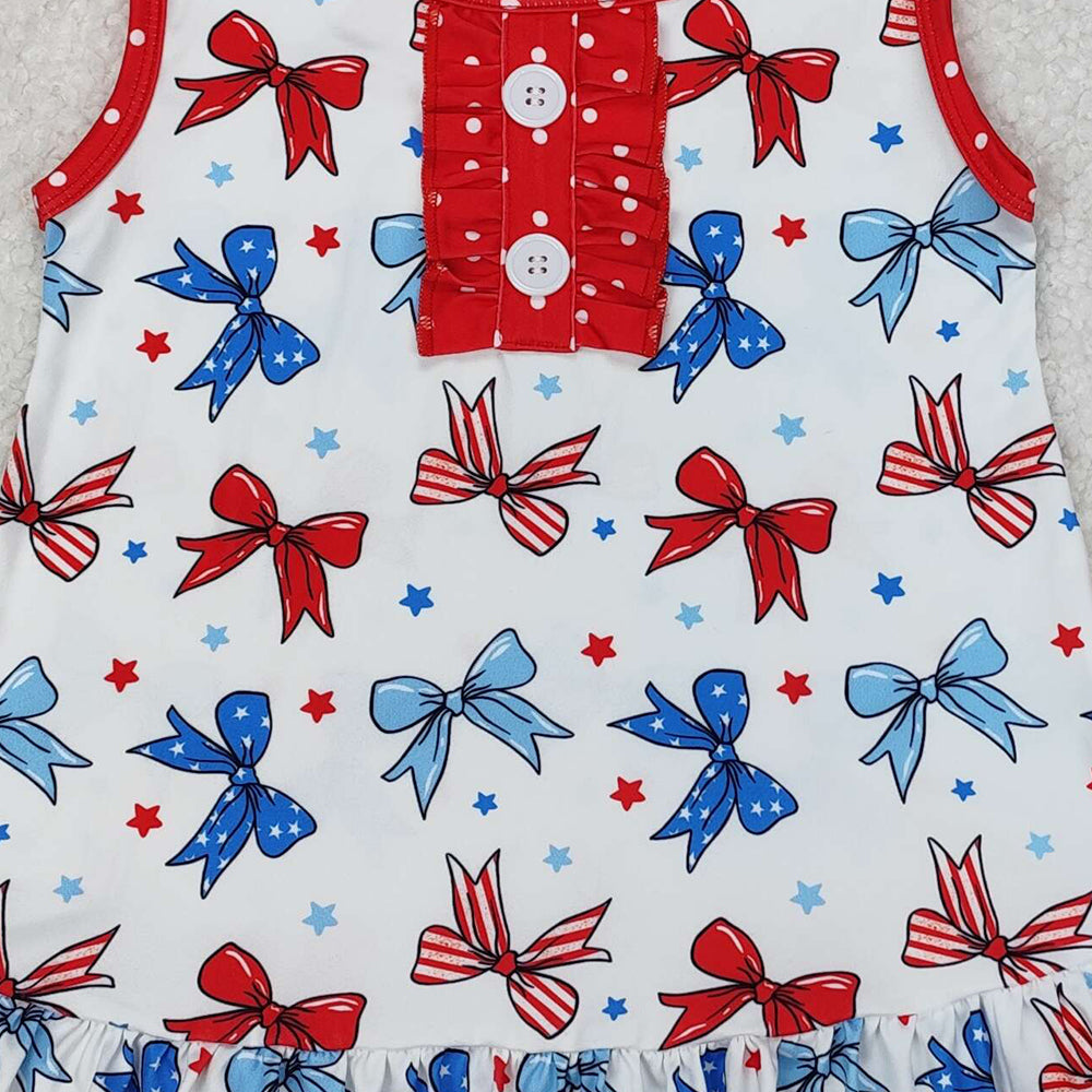 GSSO1991Girls Sleeveless Stars And Stripes Bow Clothing 4th of July Patriotic Outfit