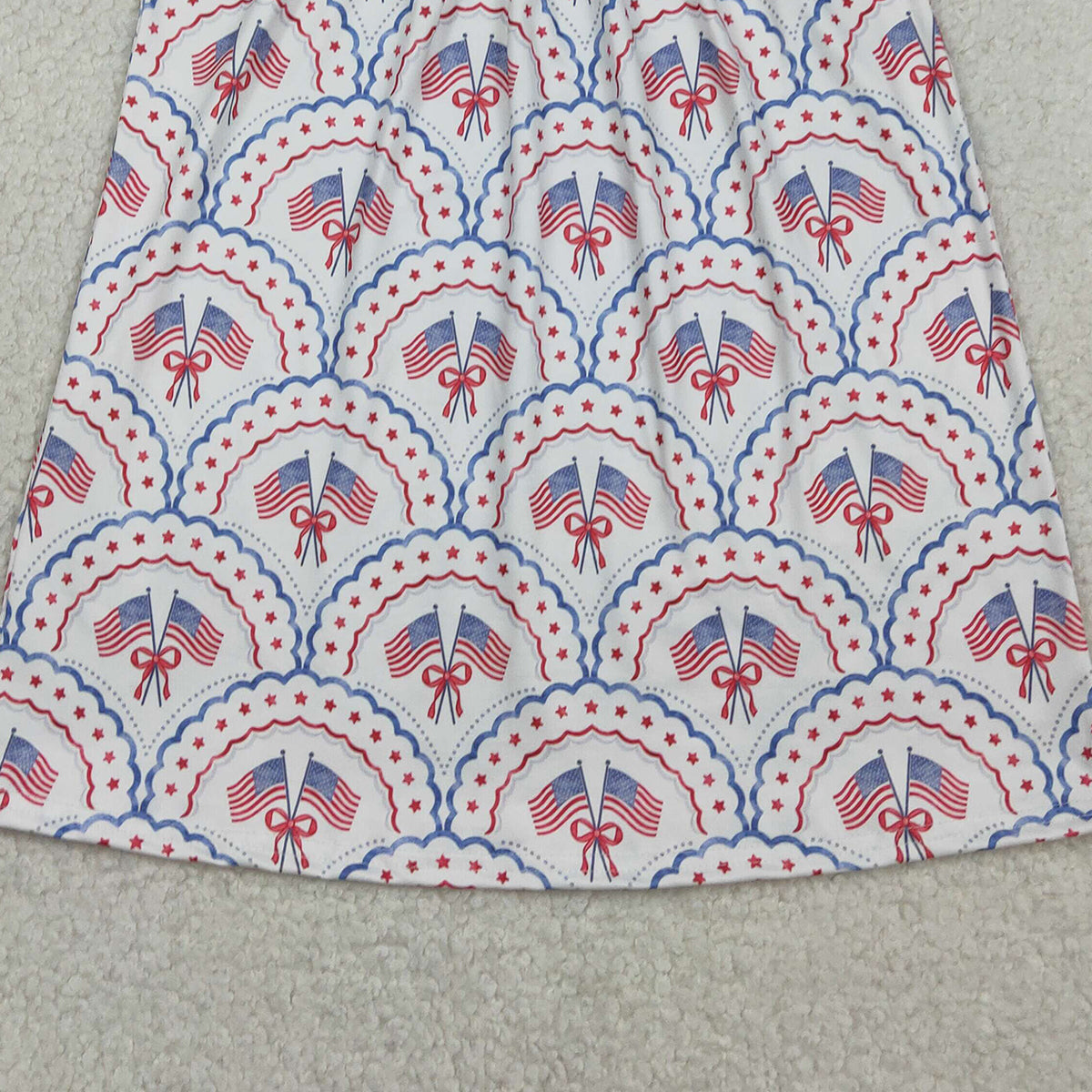 2.9 RTS NO MOQ （In stock）GSD3525 Kids Clothing for Girls Baby Girls Checked Knee Length Dress Embroidered Bows Flags 4th of July Outfit