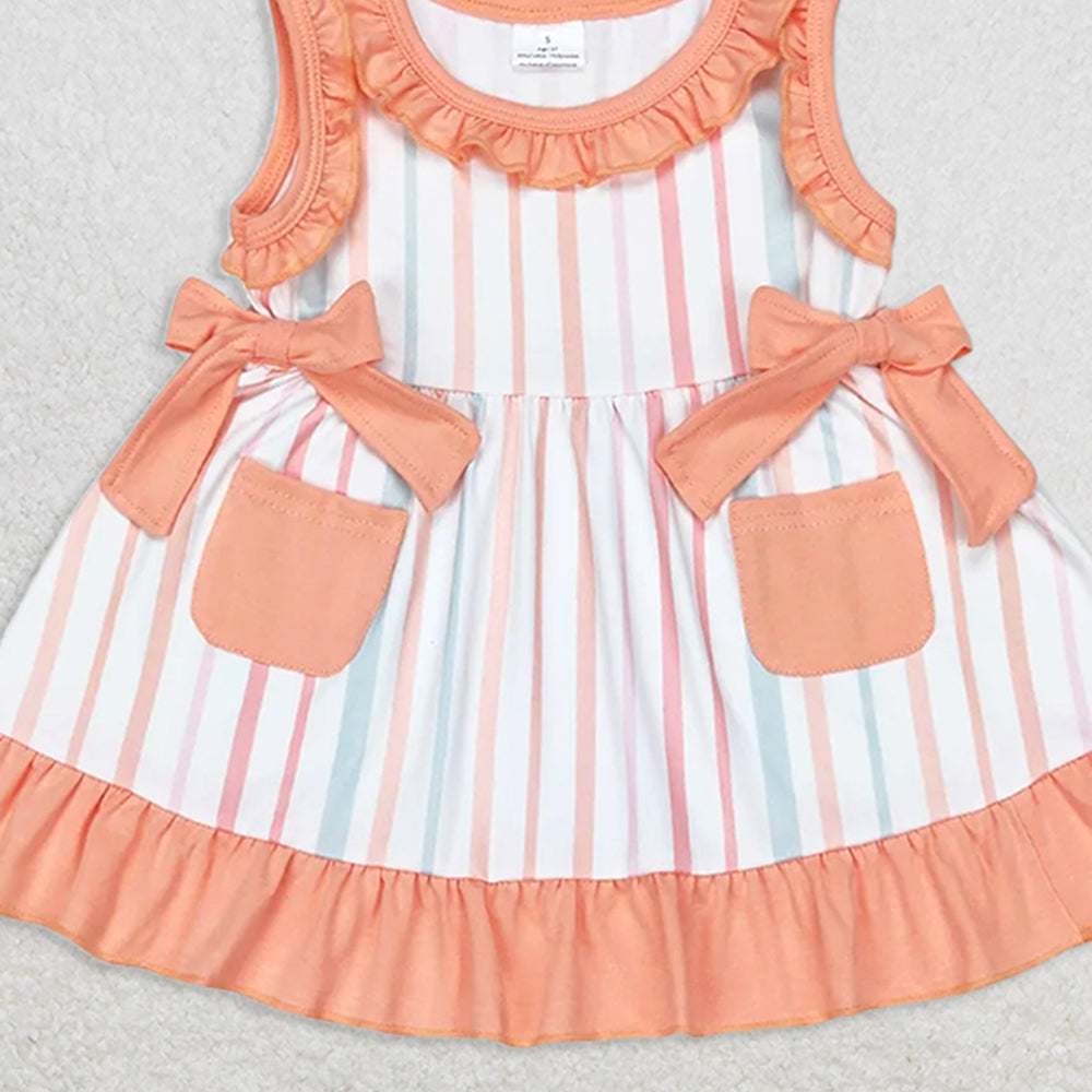 GBO0293RTS NO MOQ Baby Girls Summer Outfits  Baby Girls Orange Stripes Sleeveless Top Summer Bummies Clothes Sets