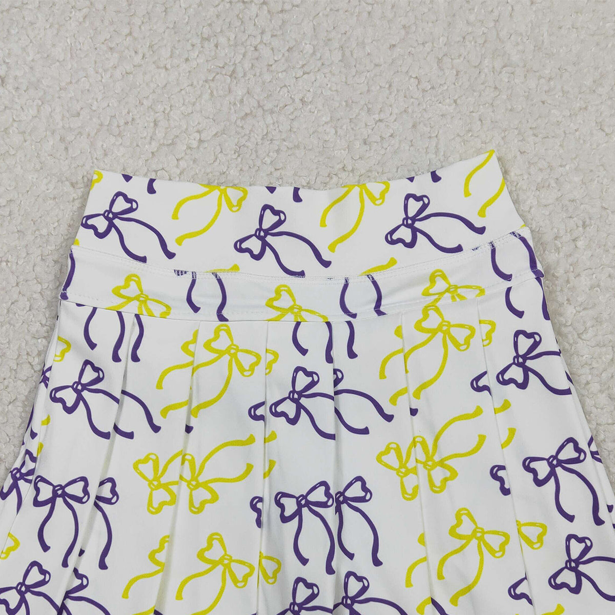 1.20 RTS NO MOQ （In stock）GLK0212 Baby Girls Summer Shorts Baby Girls Purple Yellow Bows Yoga Active Pleated Skirt Shorts Bottom