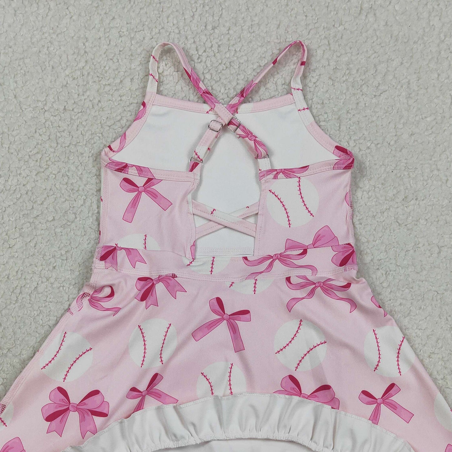 GSD2567 RTS NO MOQ （In stock ）Straps pink bow baseball girls summer athletic dress