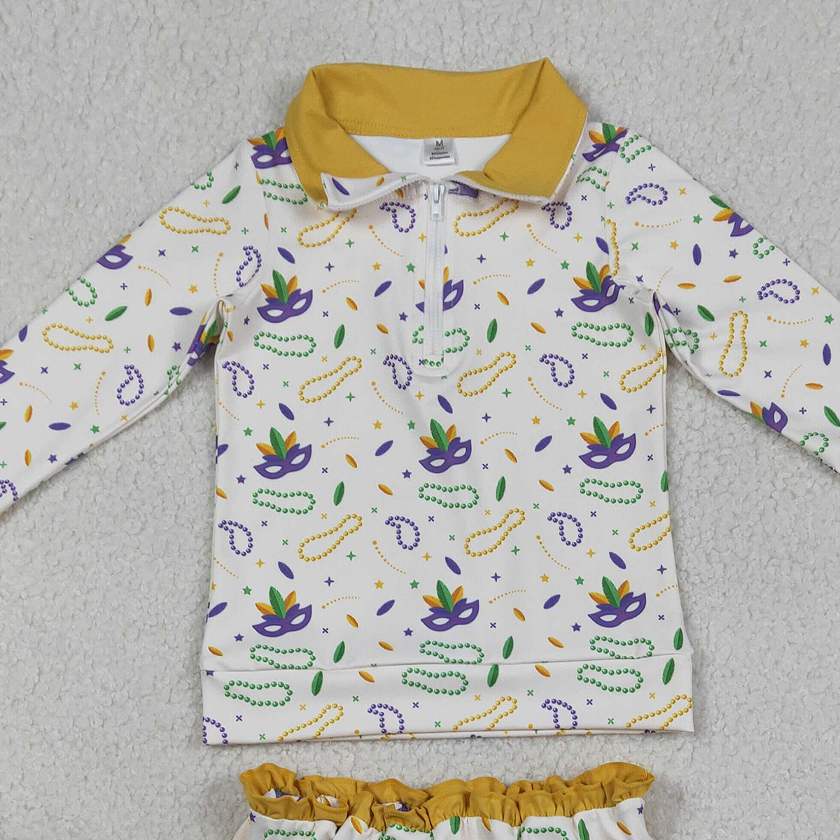 12.29 RTS NO MOQ （In stock）GLD1370 Baby Girls Mardigras Anchors Masks Zip Pullovers Skirt Shorts Yoga Clothes Set