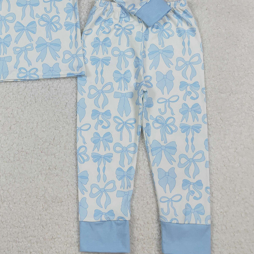 RTS NO MOQ （In stock）GLP2724  Baby Girls Winter Outfits Light Blue Long Sleeve Pajamas for Girls Kids Girls