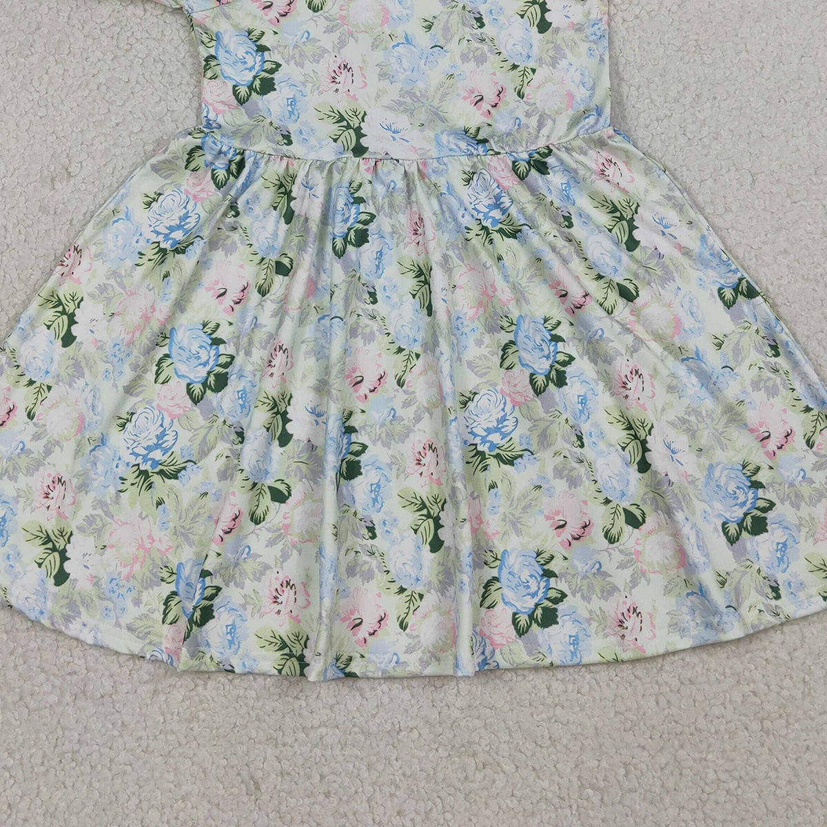 3.19 RTS NO MOQ （In stock）GSD3615 Kids Fashion Clothes Baby Girls Short Sleeve Ruffle Colorful Flowers Knee Length Dresses