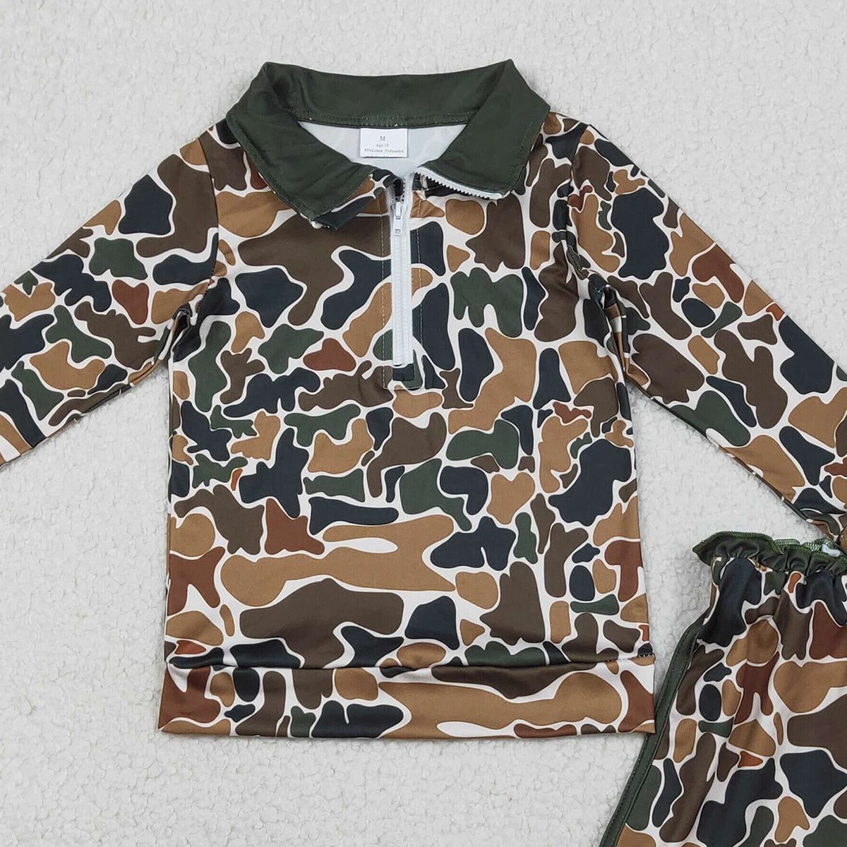 1.17 RTS NO MOQ （In stock）GLD1547 Baby Girls Southern Dark Brown Camo Zip Pullover Skirt Shorts Clothes Sets