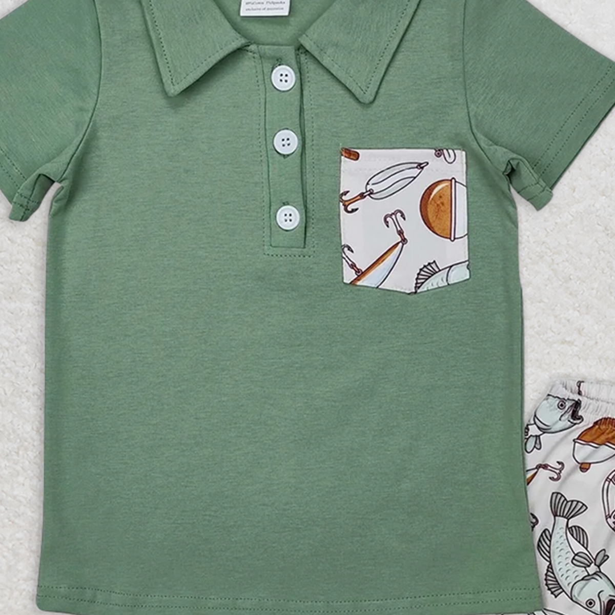 8.25 BSSO1216 RTS NO MOQ Baby Boys Summer Boys Outfits Fishing pocket green short-sleeved shorts set