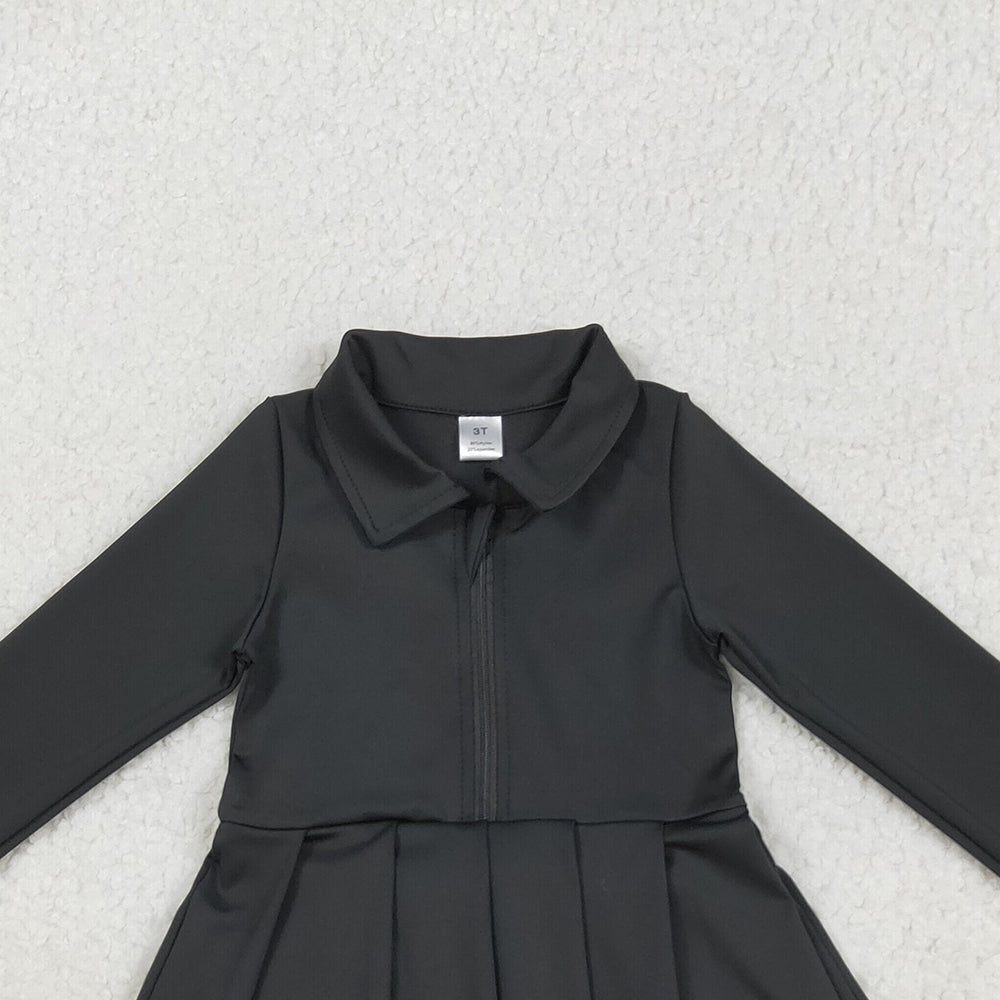 RTS NO MOQ （In stock）GLD1150 Baby Girls Yoga Dress Baby Girls Black Long Sleeves Zipper Yoga Active Wear Dresses