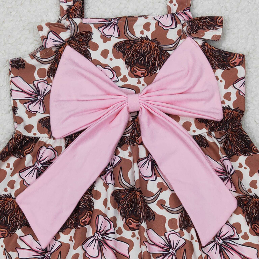 6.03  GSD1945 New Rts No Moq 8-9 Days By Air Arrived it Straps highland cow bow ruffle western baby girls dresses