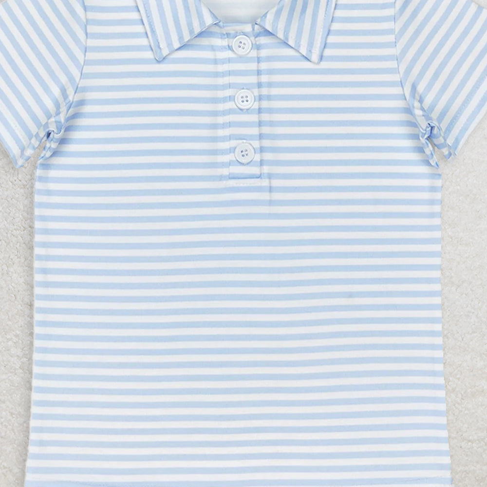 BT0653 RTS NO MOQ Baby Boys Summer Tops Baby Boys Pink Stripes Short Sleeve Buttons Tee Shirts Tops