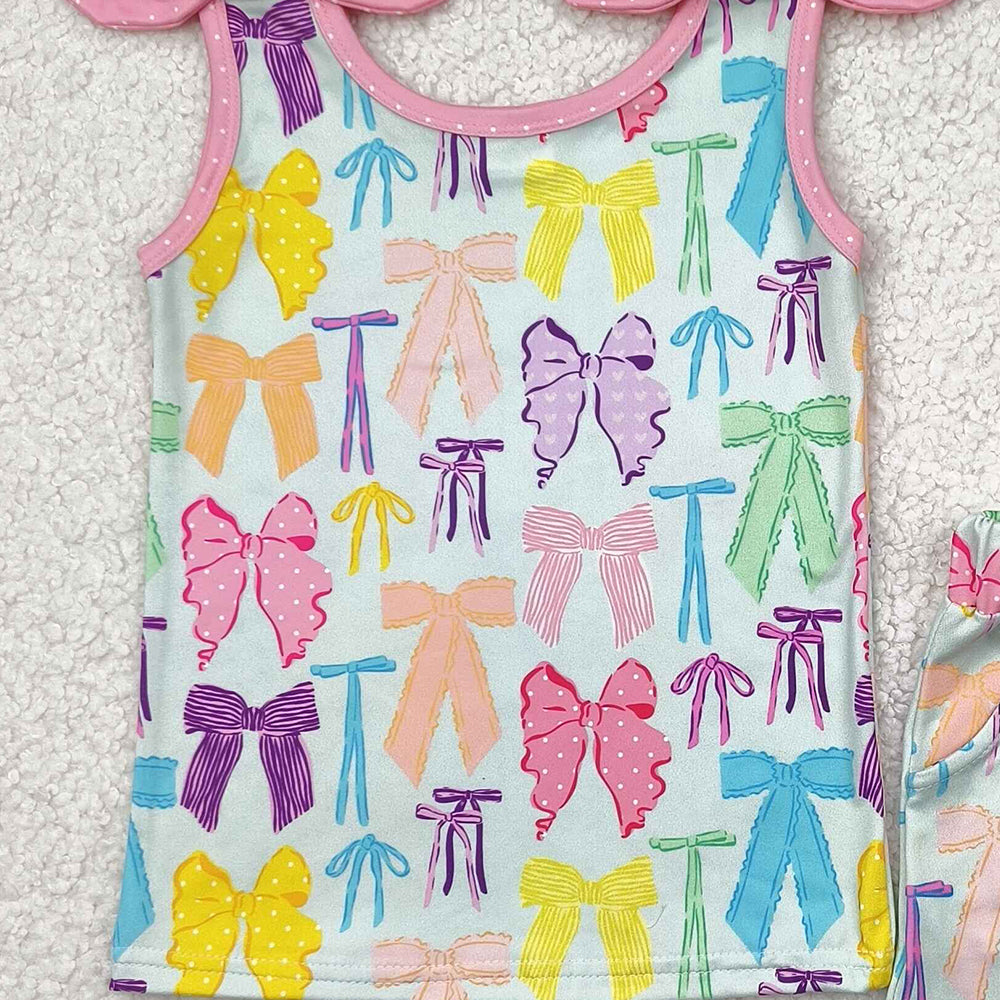6.09   GSSO2188RTS NO MOQ Baby Girls Summer Outfits baby girl clothes bow sleeveless shorts set