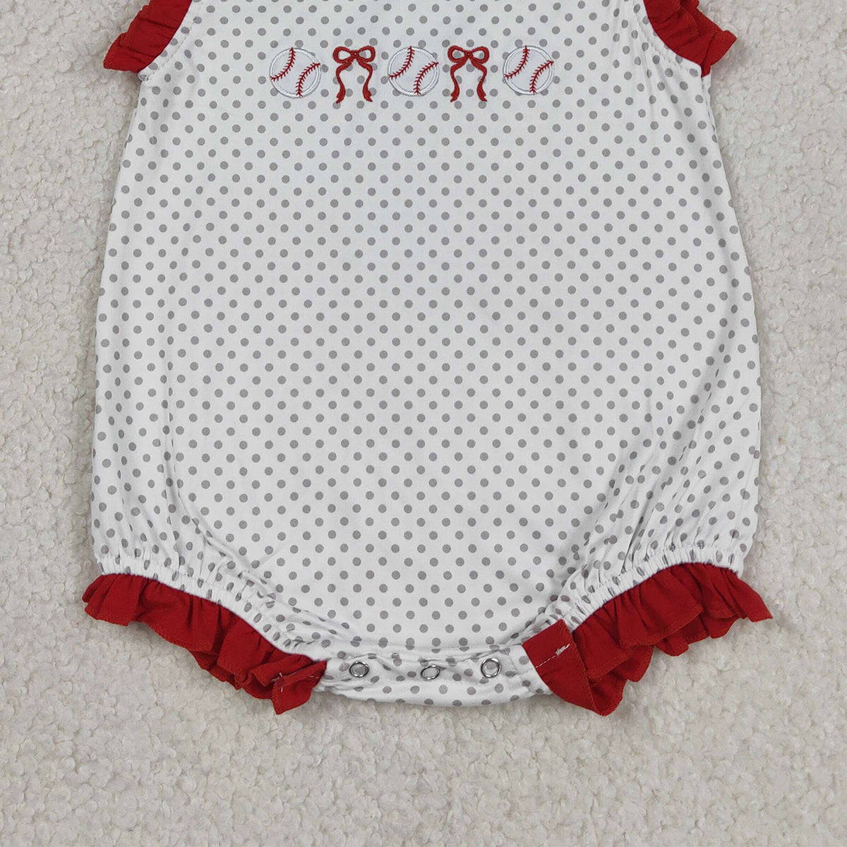 3.14 RTS NO MOQ （In stock）SR3581 Children's Fashion Romper Baby Girls Embroidery Bows Baseballs Polka Dots Team Ruffle Rompers