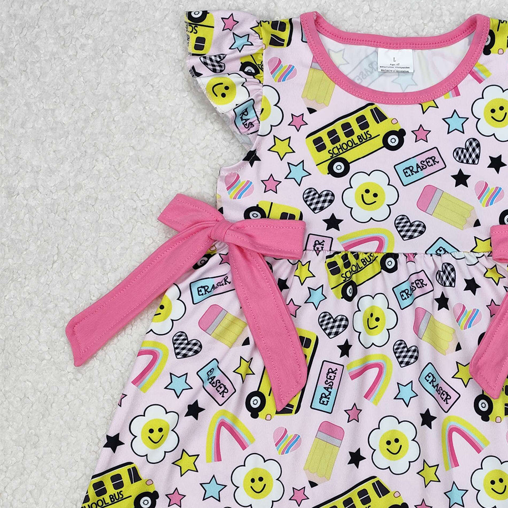 GSD1822New Rts No Moq 8-9 Days By Air Arrived it Flutter sleeves eraser pencil floral girls back to school dress