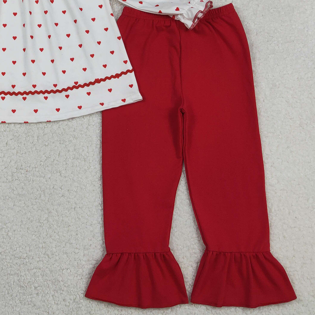 12.15 RTS NO MOQ （In stock）GLP3039 Embroidery Hearts Baby Girls Hearts Tunic Ruffle Pants Valentines Clothes Sets