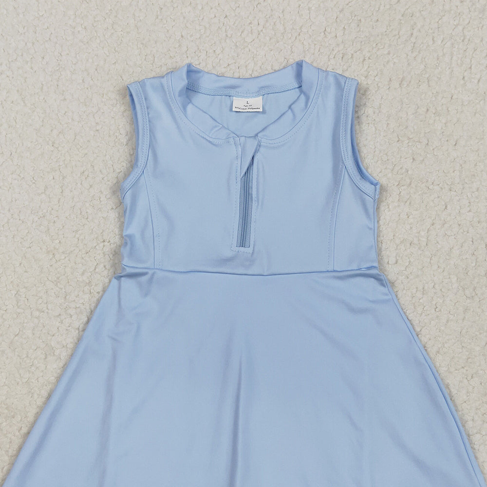 7.18  GSD2088 RTS NO MOQ Baby Girls Summer Yoga Dress baby girl clothes yoga blue sleeveless skirts dress