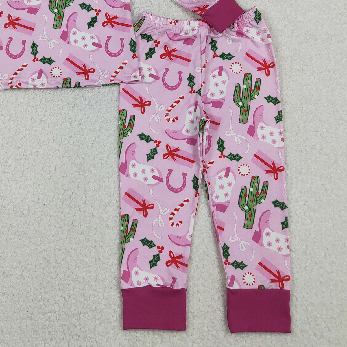 11.3 RTS NO MOQ （In stock）GLP1783 Baby Girls Christmas Western Boots Cactus Pajamas Clothes Sets