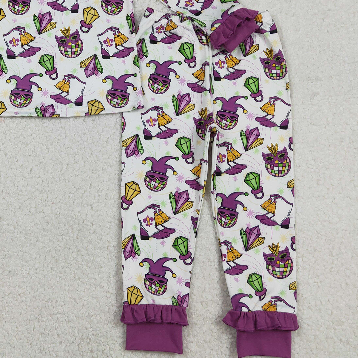 1.6 RTS NO MOQ （In stock）GLP2113 Baby Girls Mardigras Anchors Boots Button Top Pants Pajamas Sets
