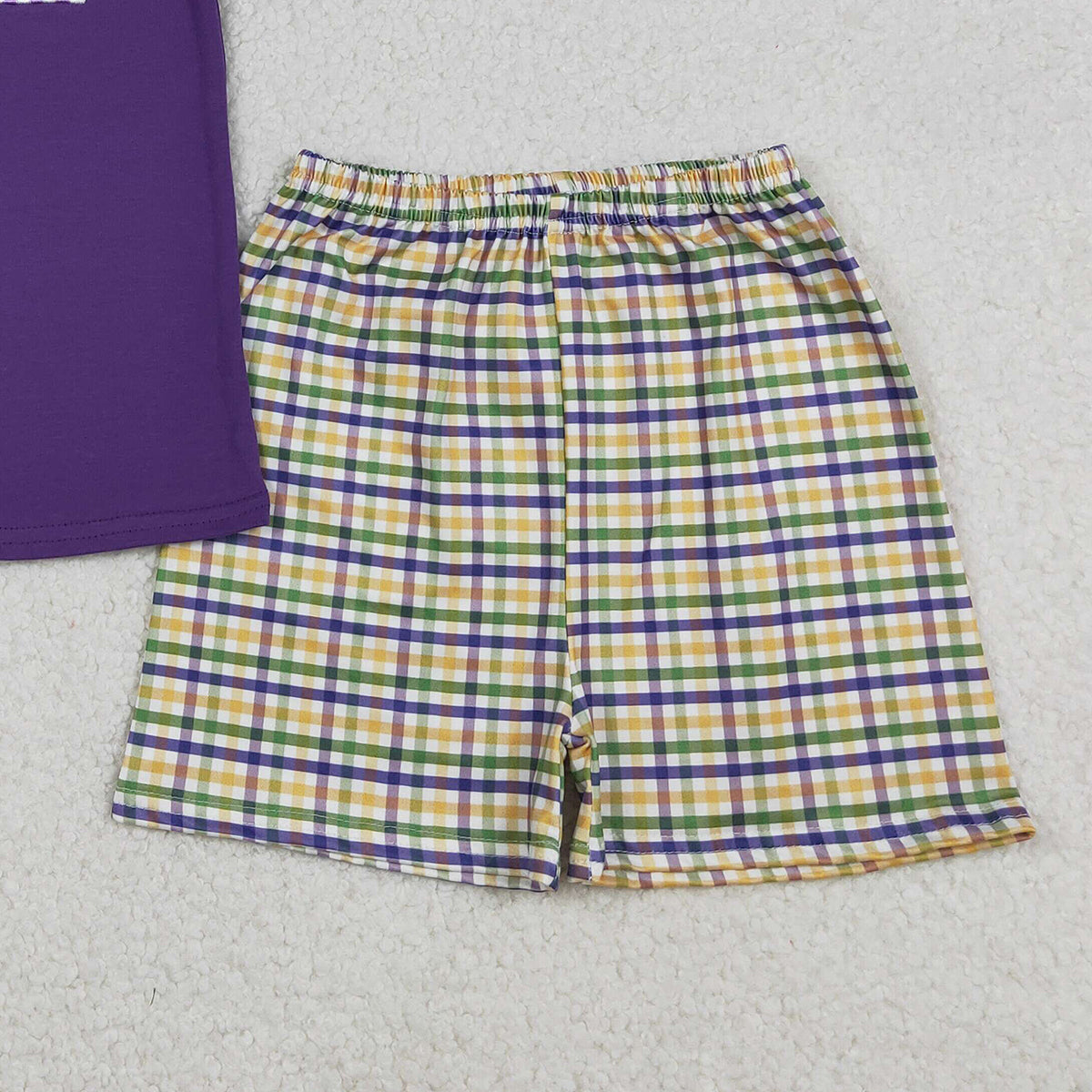 12.16 RTS NO MOQ （In stock）BSSO1603 Embroidery Anchor Donuts Baby Boys Mardigras Top Checked Shorts Clothes Sets