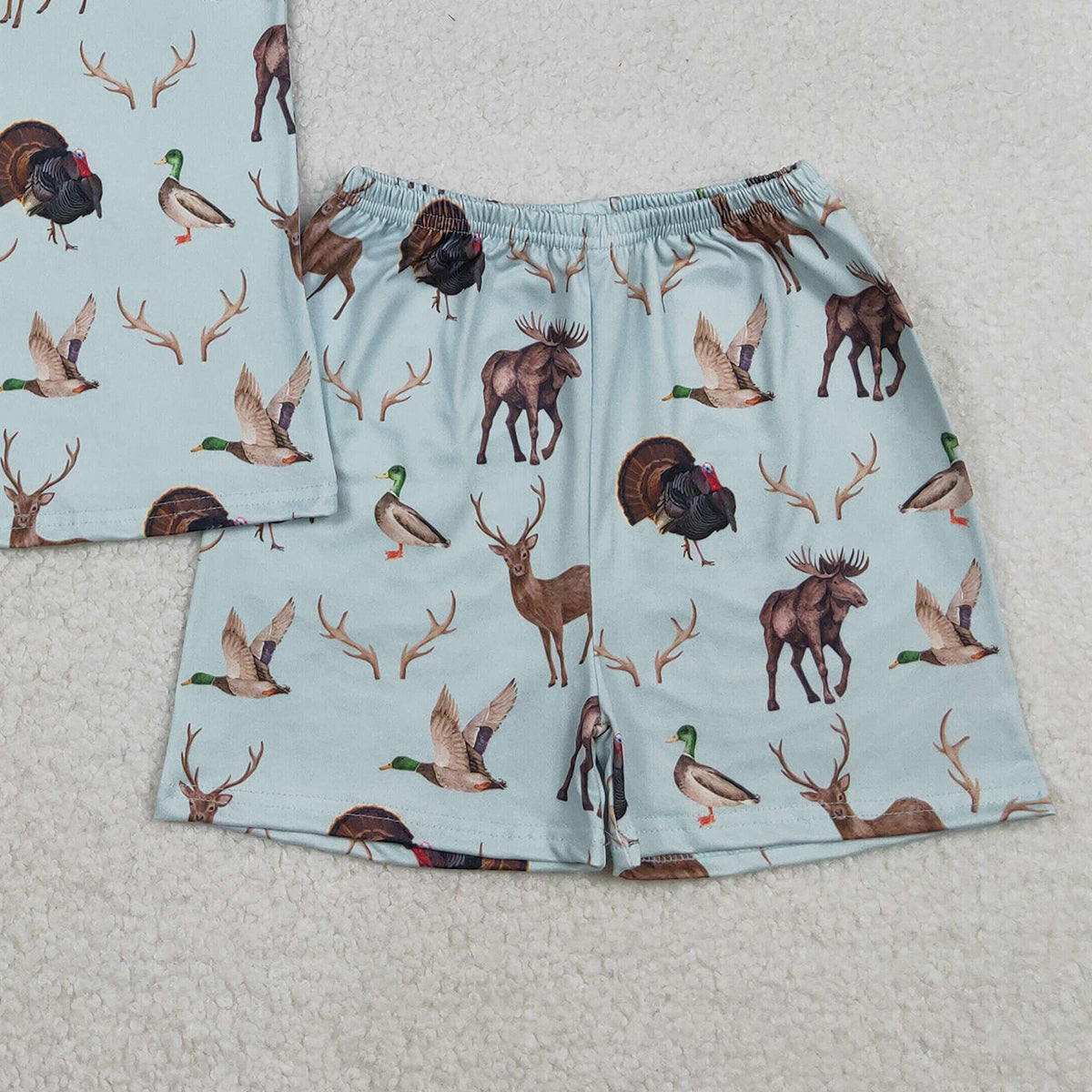 11.22 RTS NO MOQ （In stock）GSSO2709 Baby Girls Turkey Deer Ducks Top Shorts Hunting Pajamas Sets