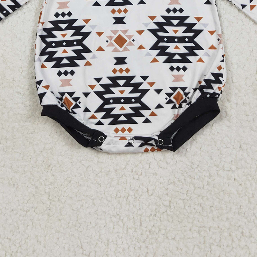 RTS NO MOQ （In stock）LR1822 Baby Boys Winter Rompers Baby Infant Boys Aztec Western Long Sleeve Rompers