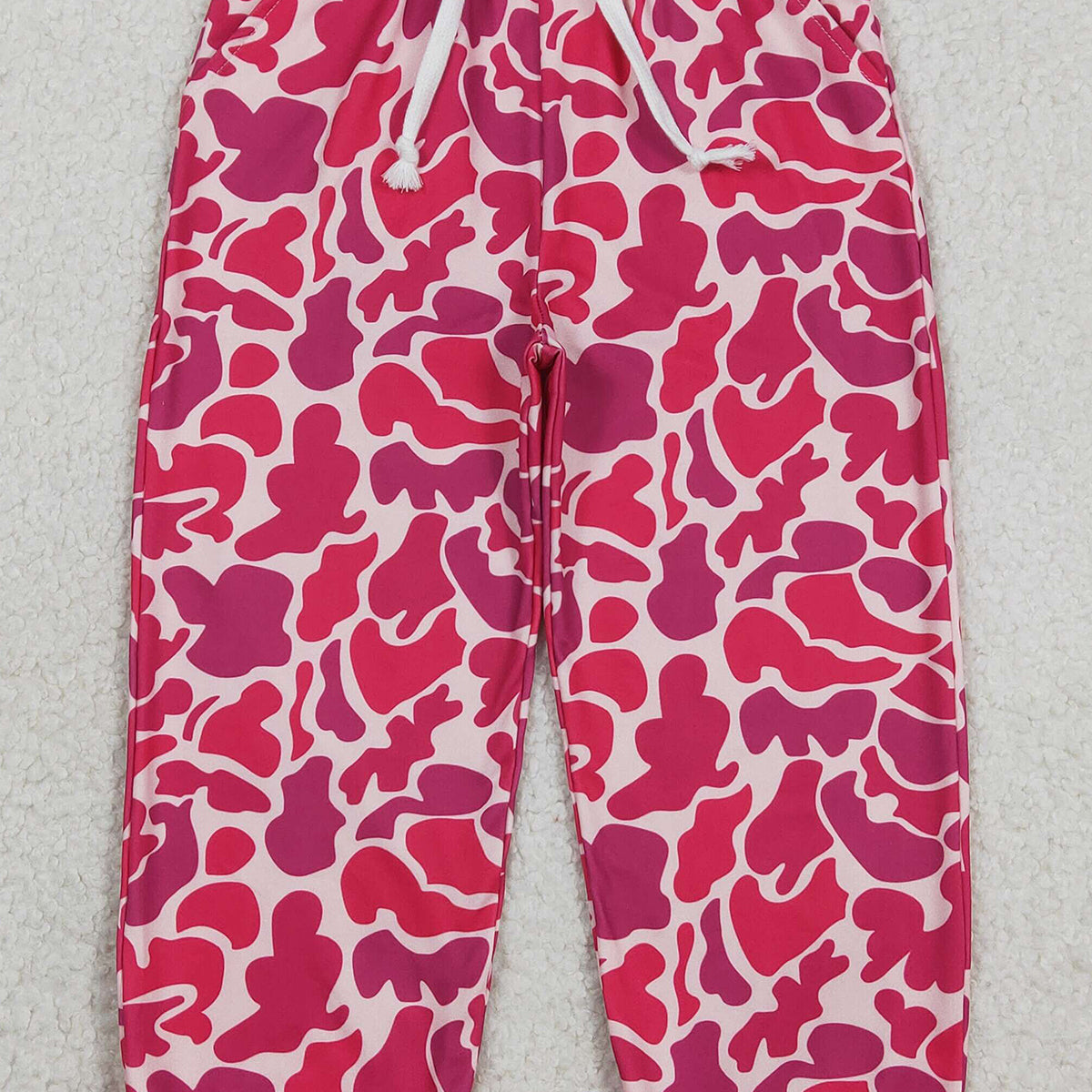 3.10 RTS NO MOQ （In stock）P0696 Kids Fashion Clothes Baby Girls Hot Pink Camo Pockets Jogger Pant Bottoms