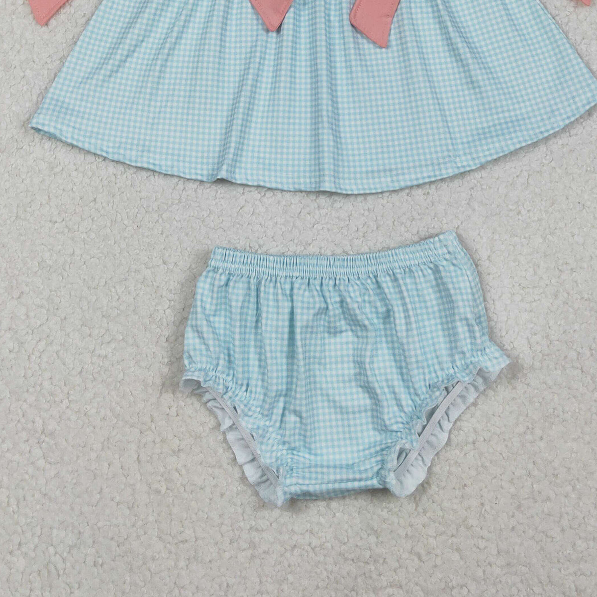 11.1 RTS NO MOQ （In stock）GBO0480 Baby Girls Summer Outfits Embroidery Crosses Baby Girls Bows Tunic Bummies Easter Clothes Sets