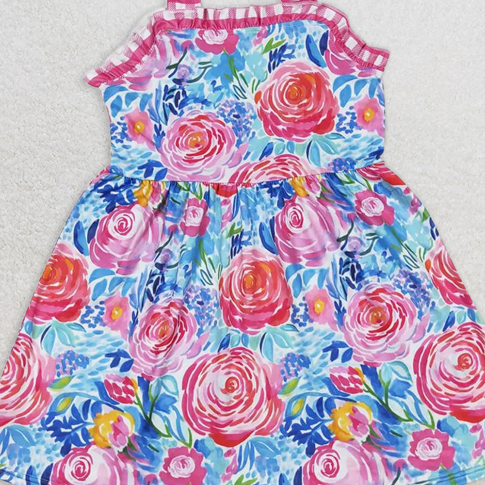 GSD0895RTS NO MOQ Baby Girls Summer Dress  Baby Girls Pink Flowers Straps Sibling Summer Dresses Rompers Clothes Sets
