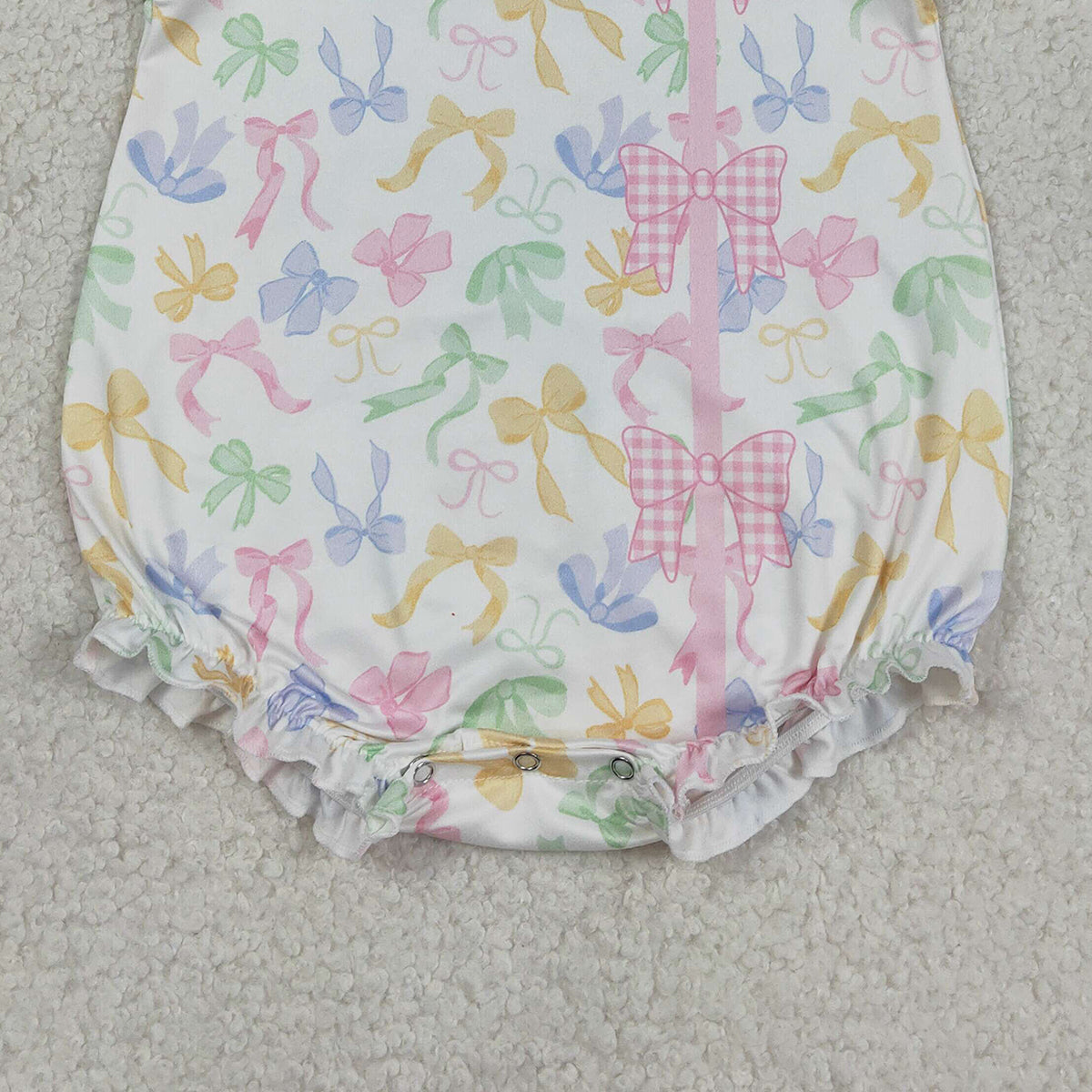 3.13 RTS NO MOQ （In stock）SR3672 Children's Fashion Romper Baby Girls Short Sleeve Colorful Bows Button Ruffle Rompers