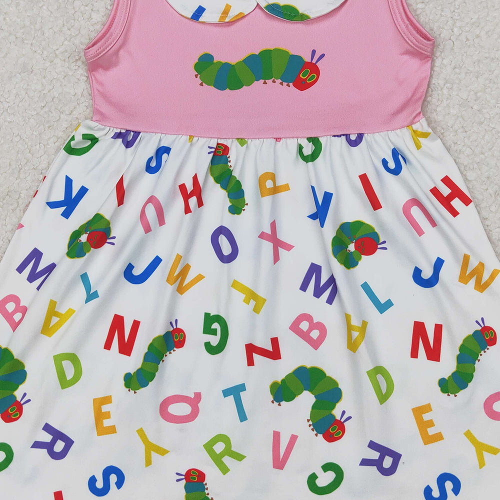 4.09 GSD2152 RTS NO MOQ Baby Girls Summer Dress Baby Girls Pink Sleeveless Letters Caterpillar Dress