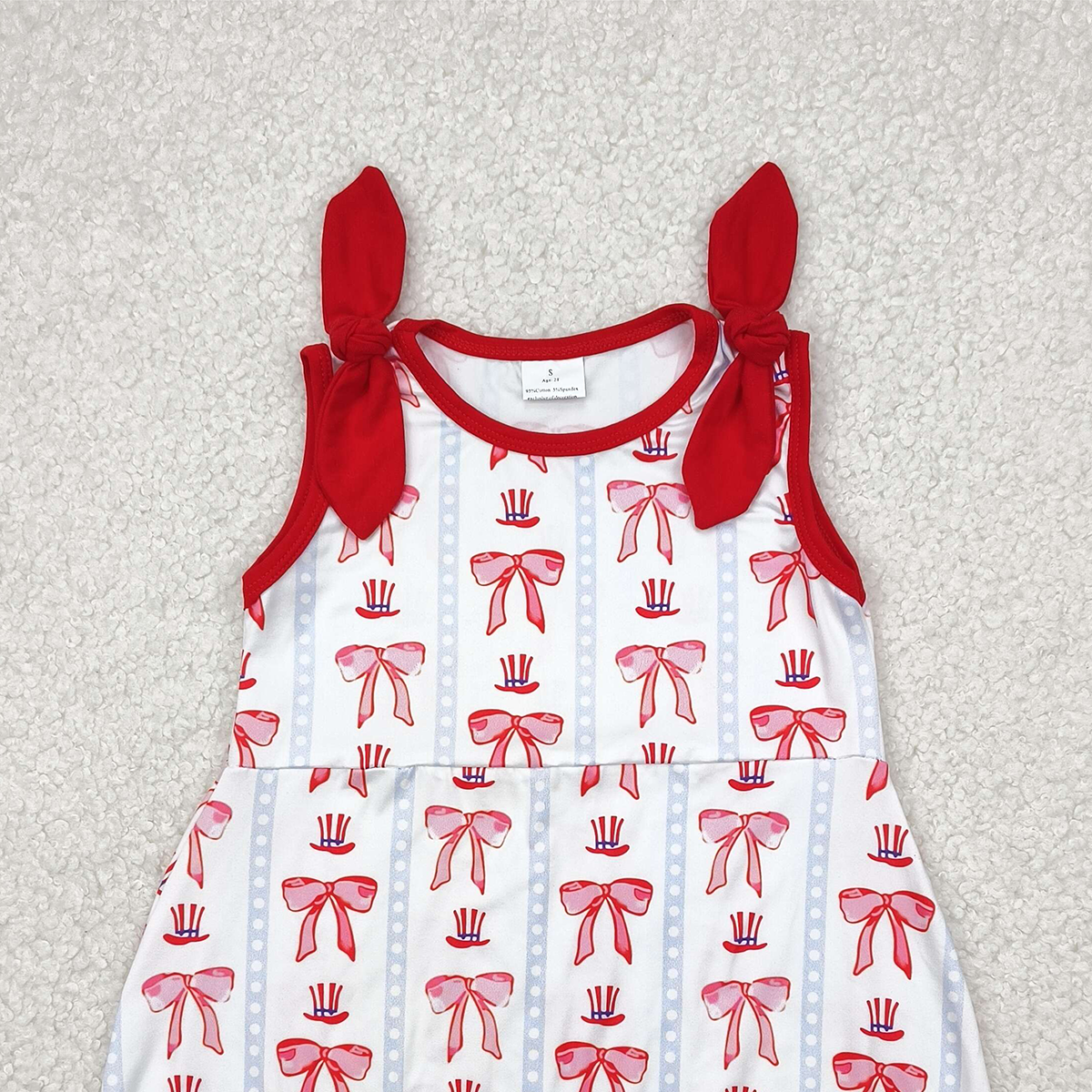 6.09   SR2765RTS NO MOQ  Baby Girls Summer Rompers Baby Infant Girls 4th Of July Bows Hats Rompers