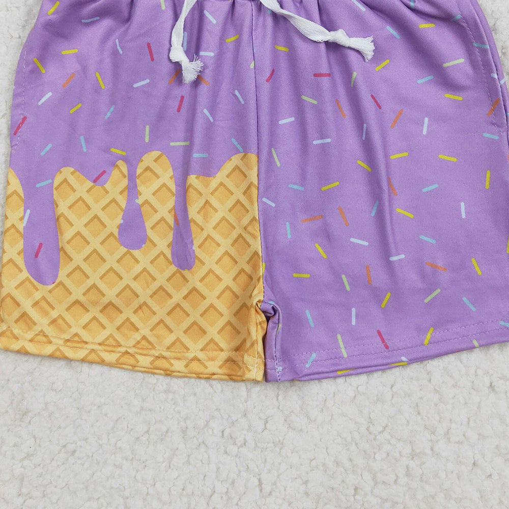 8.20 RTS NO MOQ （In stock） SS0621 Baby Boys Summer Shorts Purple ice cream sprinkle baby kids summer team shorts