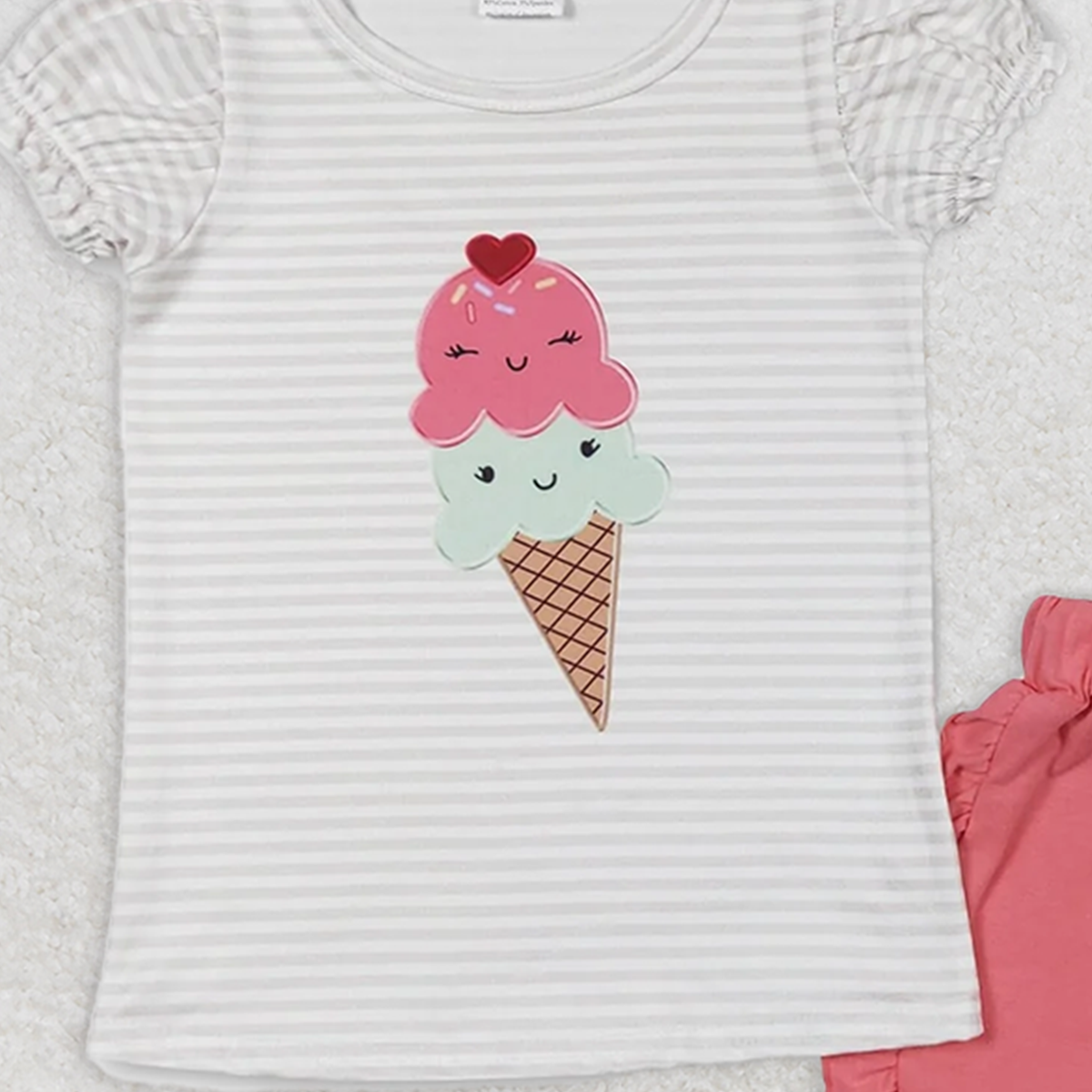 6.21 GSSO0579 RTS NO MOQ Baby Girls Summer Outfits Ice cream striped short-sleeved rose red shorts suit
