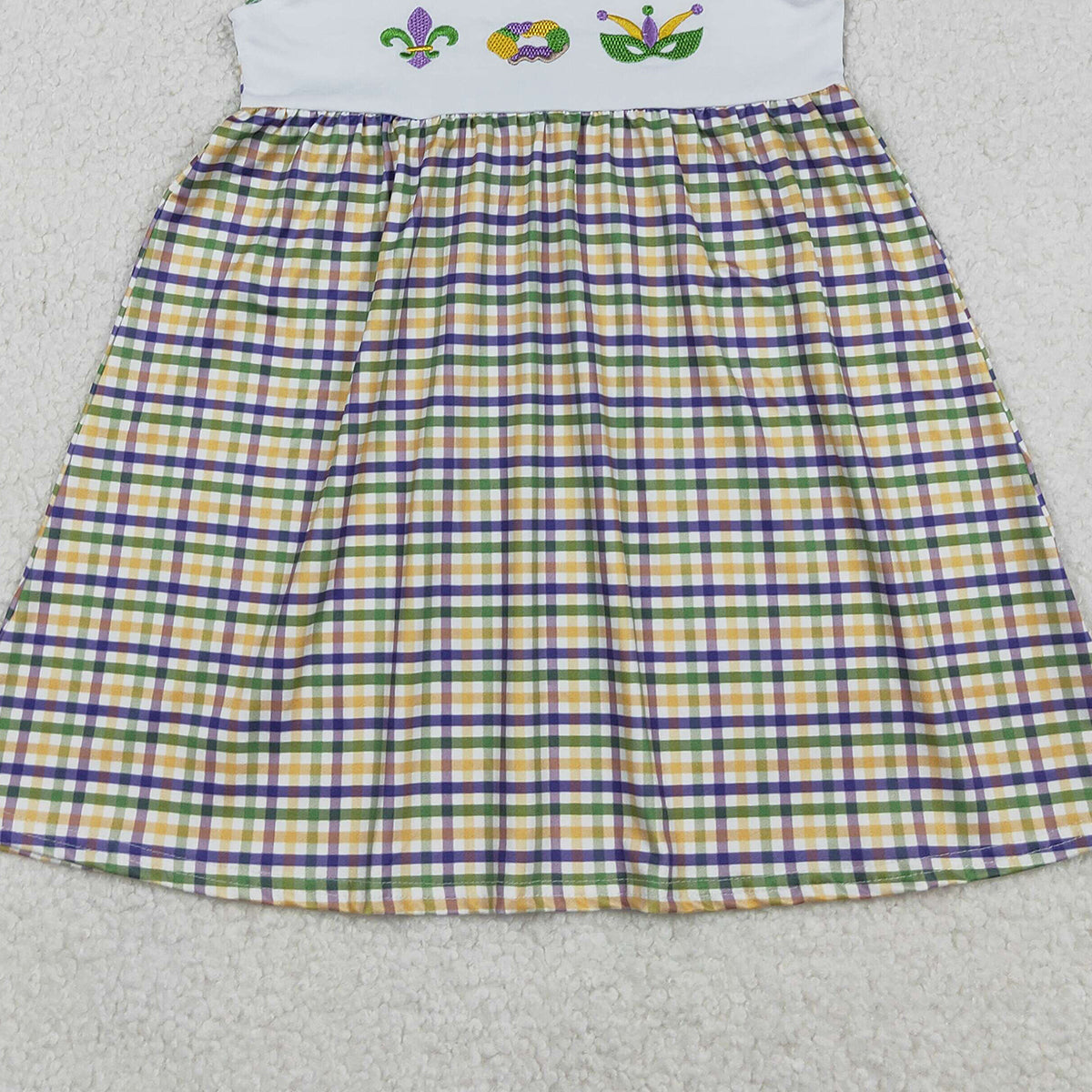12.13 RTS NO MOQ （In stock）GSD2934 Embroidery Anchors Donuts Baby Girls Mardigras Checked Collar Knee Length Dresses