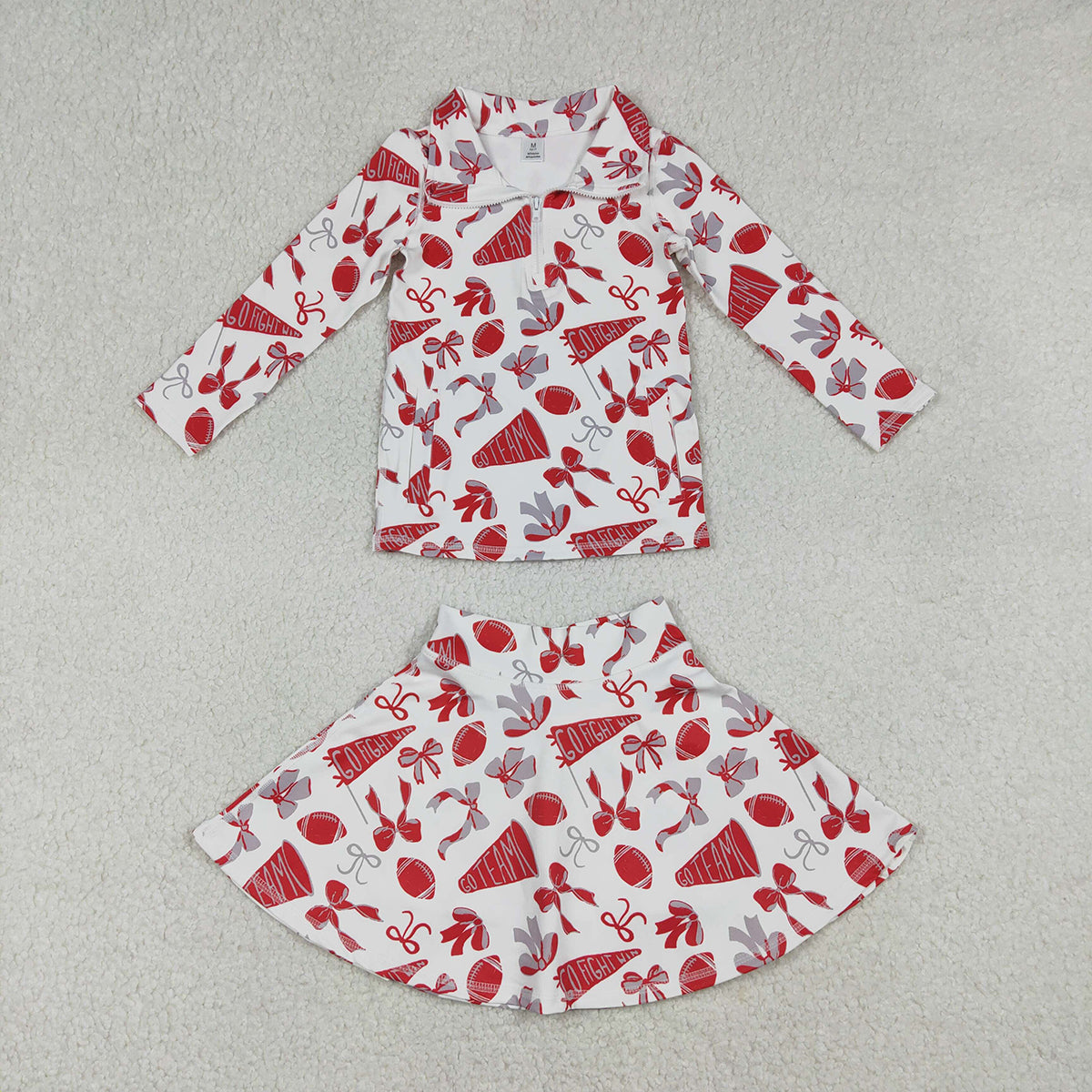 12.24 RTS NO MOQ （In stock）GLK0141 Baby Girls Red Bows Go Team Yoga Active Skirt Shorts Bottom