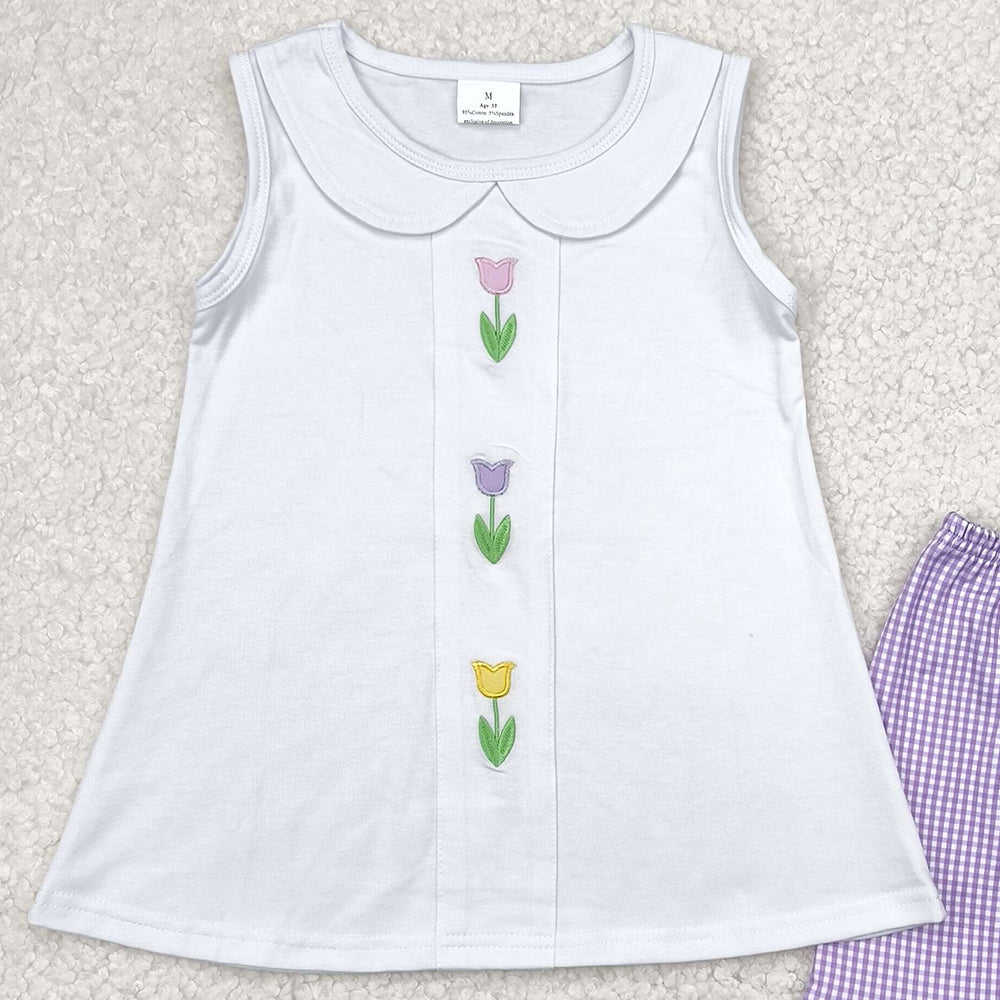 6.27   GSSO2276 RTS NO MOQ Baby Girls Summer Outfits Embroidery baby girl clothes floral sleeveless shorts set