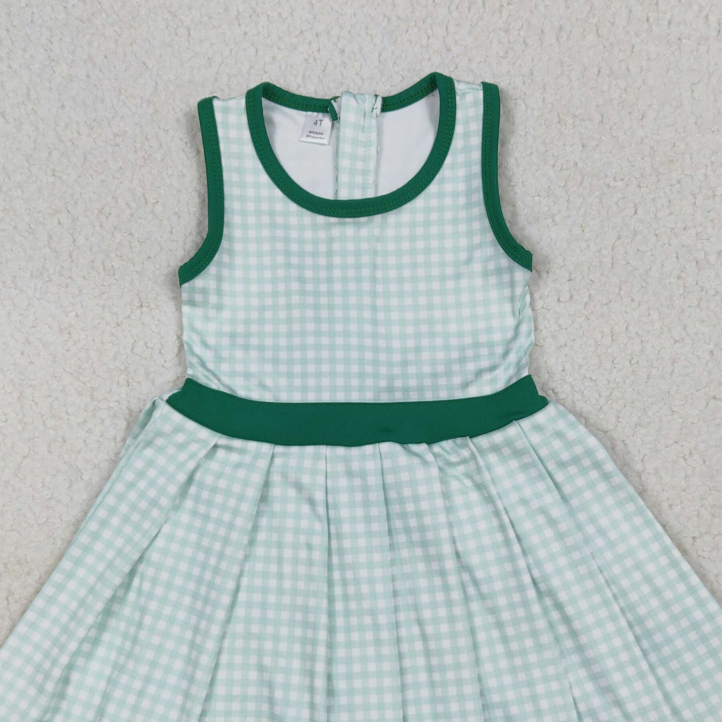 RTS NO MOQ （In stock）GSD2632 Baby Girls Summer Dress Baby Girls Green Plaid Sleeveless Ruffle Short Yoga Knee Length Dresses