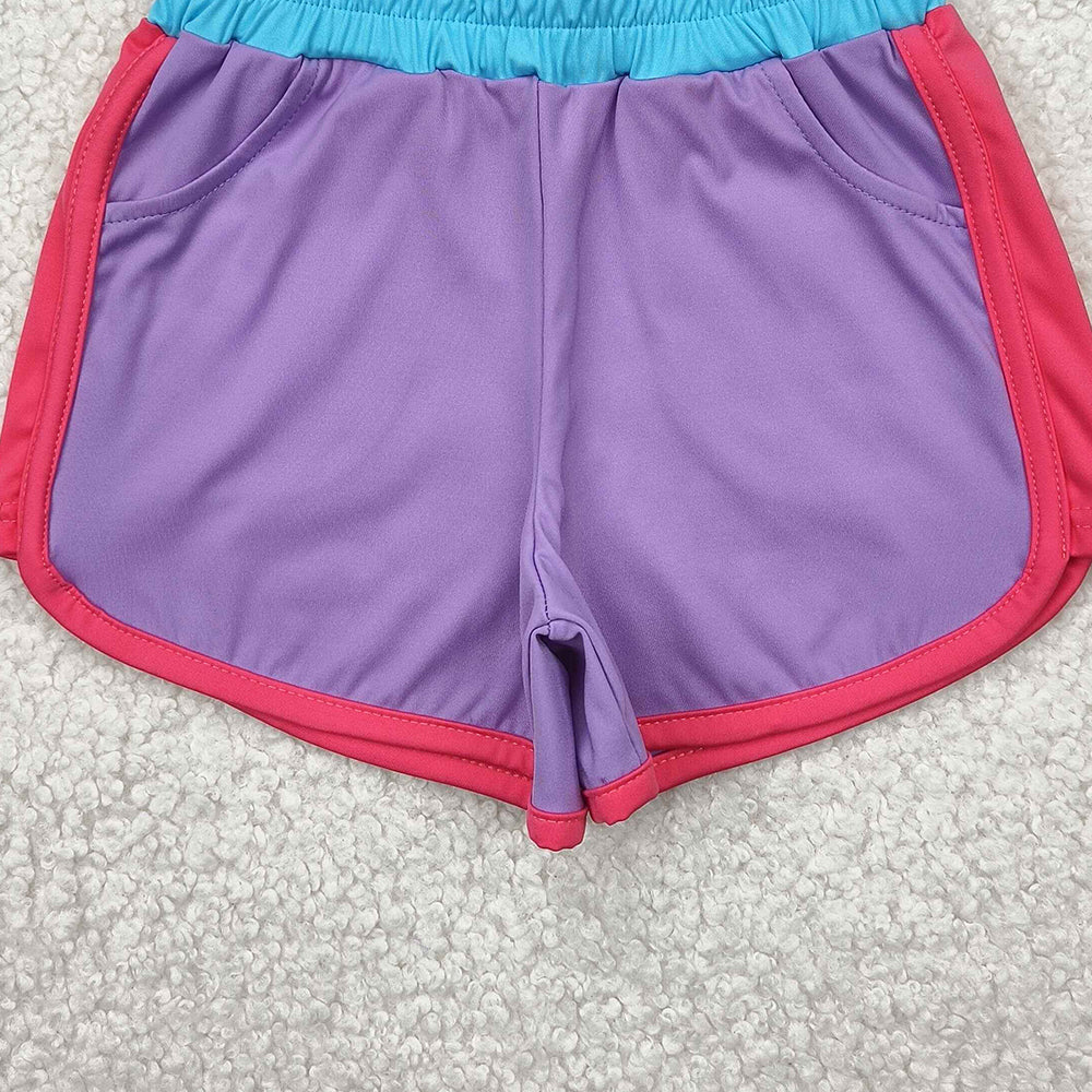 4.11 SS0555 RTS NO MOQ Baby Girls Summer Yoga Shorts Lavender pink patchwork kids girls activewear yogo shorts