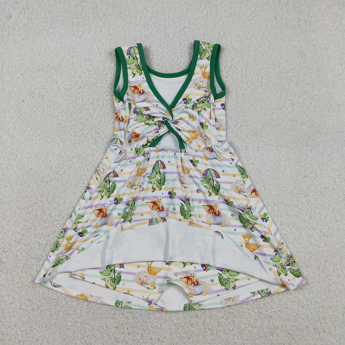 12.20 RTS NO MOQ （In stock）GSD2950 Baby Girls Mardigras Stripe Crocodiles Yoga Shorts Knee Length Dresses
