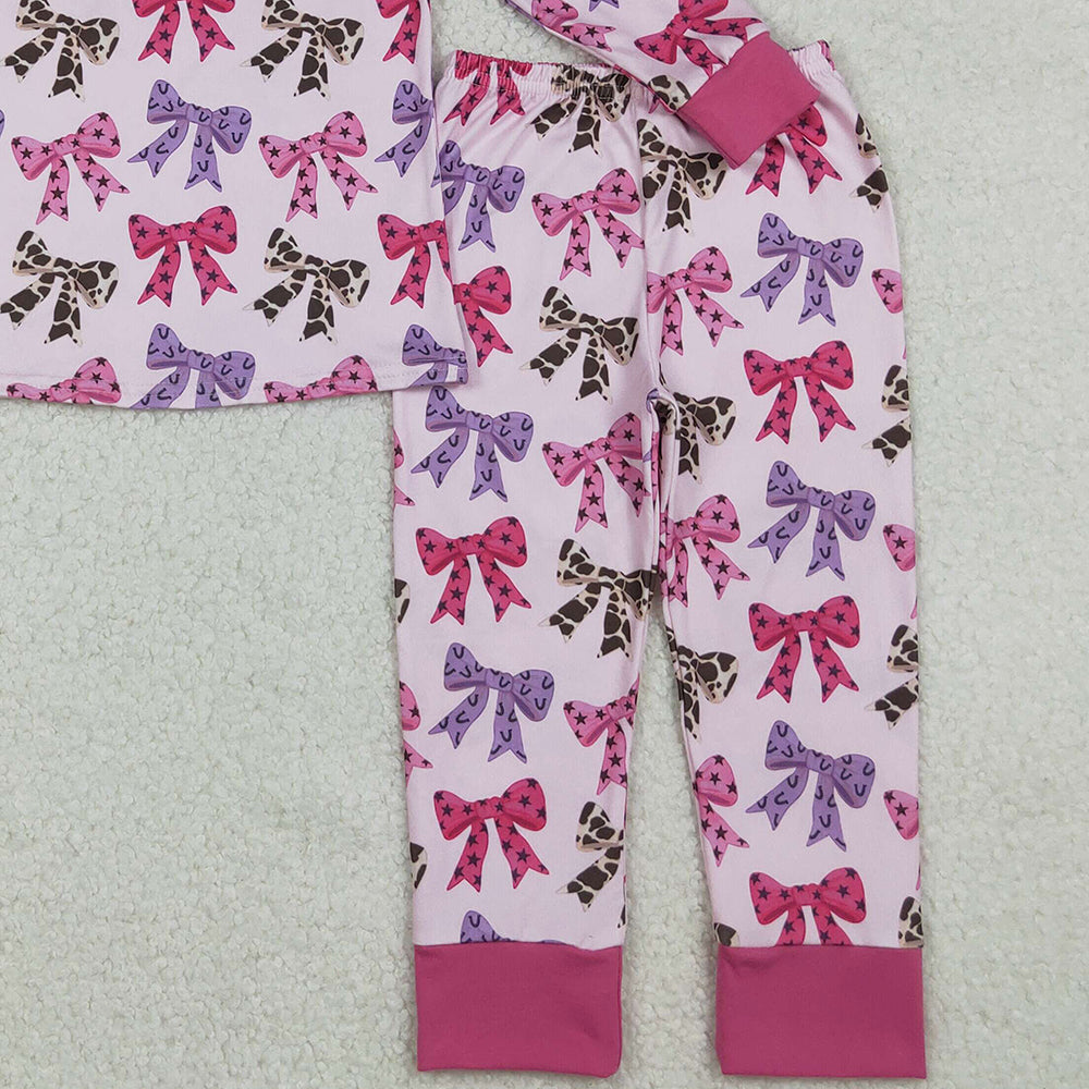 RTS NO MOQ （In stock）GLP2730 Baby Girls Winter Outfits Colorful Bows Top Pants Fall Pajamas Sets