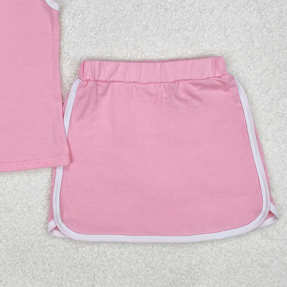 GSD1975Pink Cotton Sleeveless Polo Shirt Skirt Set for Girls Kids' Matching Clothing Outfit