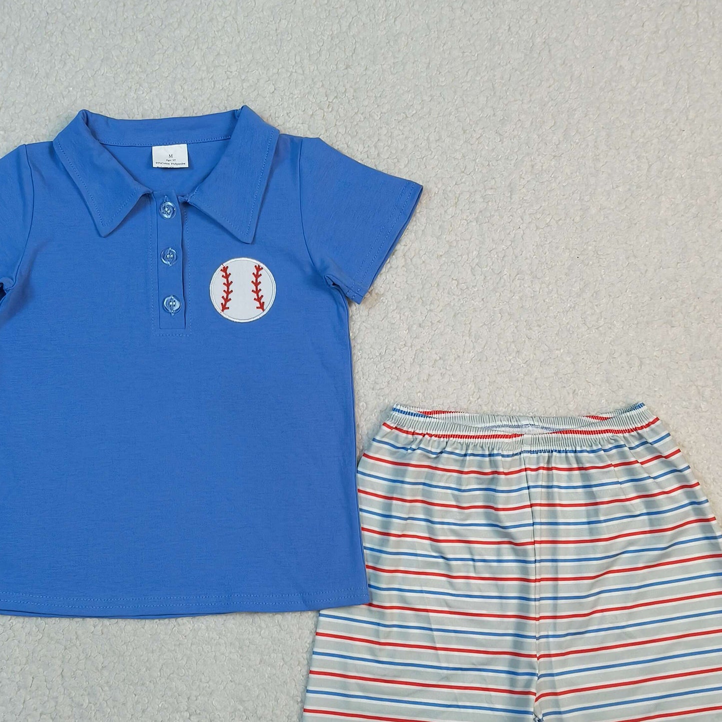 BSSO1877 RTS NO MOQ （In stock ）Short sleeves baseball embroidery polo top shorts boys outfits