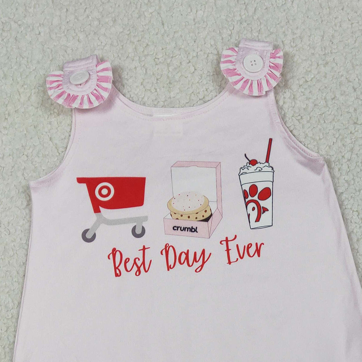 1.21 RTS NO MOQ （In stock）GSSO3008 Baby Girls Best Day Ever Chicken Tunic Stripe Ruffle Shorts Clothes Sets