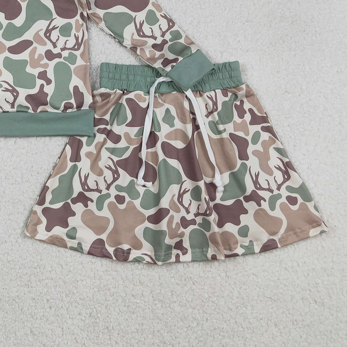 12.19 RTS NO MOQ （In stock）GLD1477 Baby Girls Southern Hunting Deer Camo Long Sleeve Top Skirts Shorts Clothes Sets