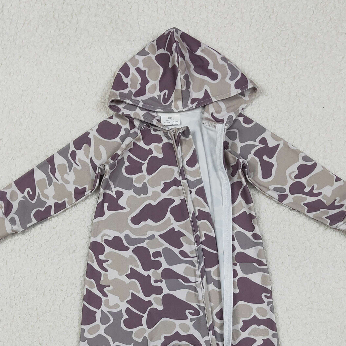 11.12 RTS NO MOQ （In stock）LR2811 Baby Boys Southern Grey Camo Hoodie Two Way Converbitle Rompers