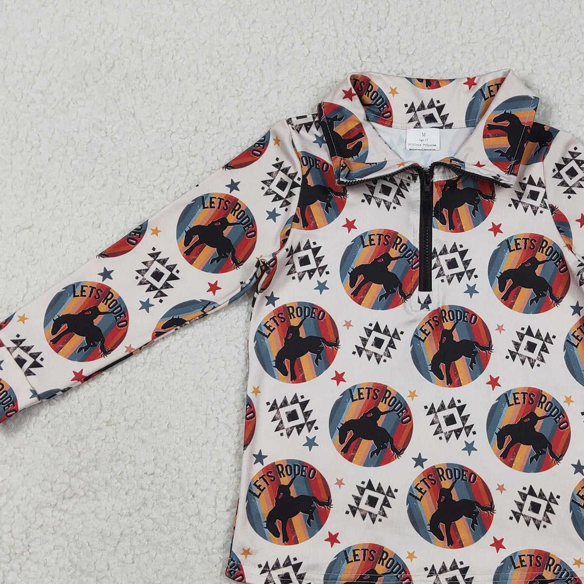 12.27 RTS NO MOQ （In stock）BT1598 Baby Boys Long Sleeve Aztec Horse Rodeos Western Zipper Pullovers Top