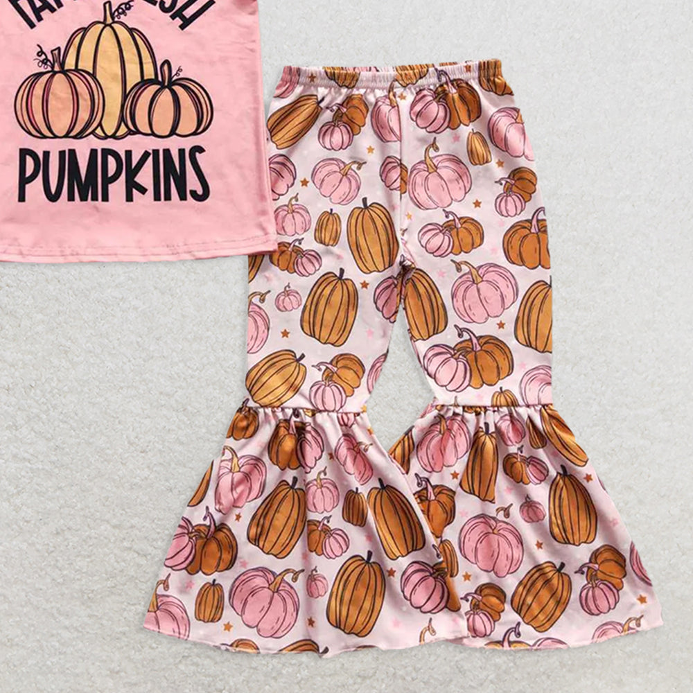 RTS NO MOQ （In stock） GSPO0607 Baby Girl Autumn Outfits PUMPKINS Pumpkin short-sleeved shorts set
