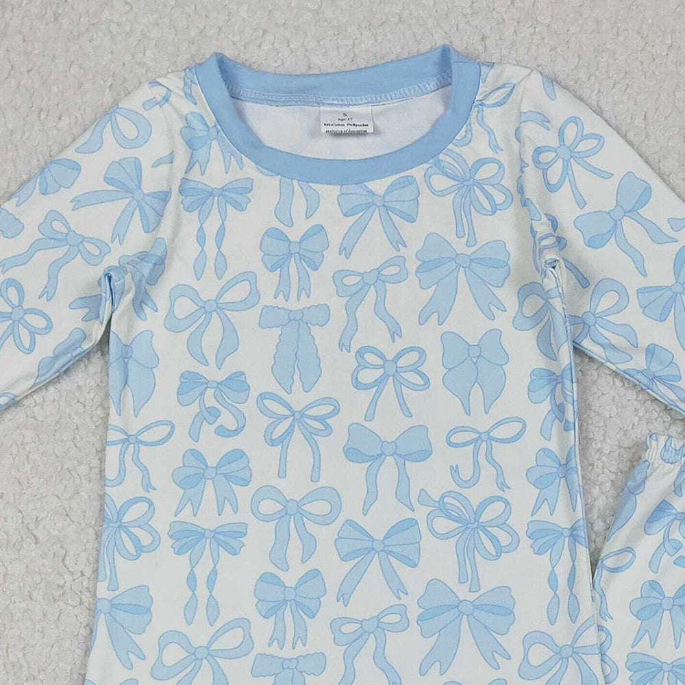 RTS NO MOQ （In stock）GLP2724  Baby Girls Winter Outfits Light Blue Long Sleeve Pajamas for Girls Kids Girls
